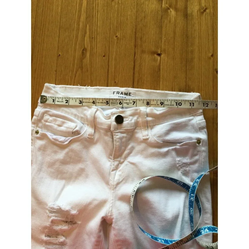 Frame Le Skinny De Jeanne White Distressed Denim Jeans Size 26